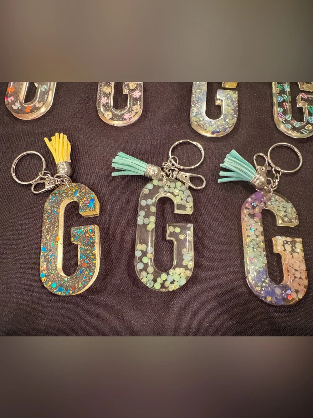 G Initial Resin Keychain with Tassel - Assorted Colors